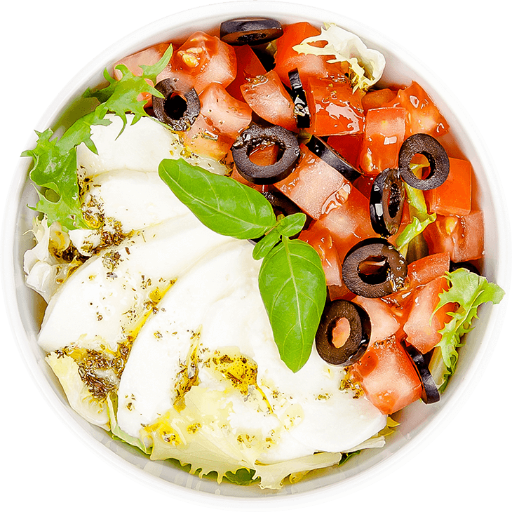 Sałatka z serem mozzarella, oliwkami i pomidorem